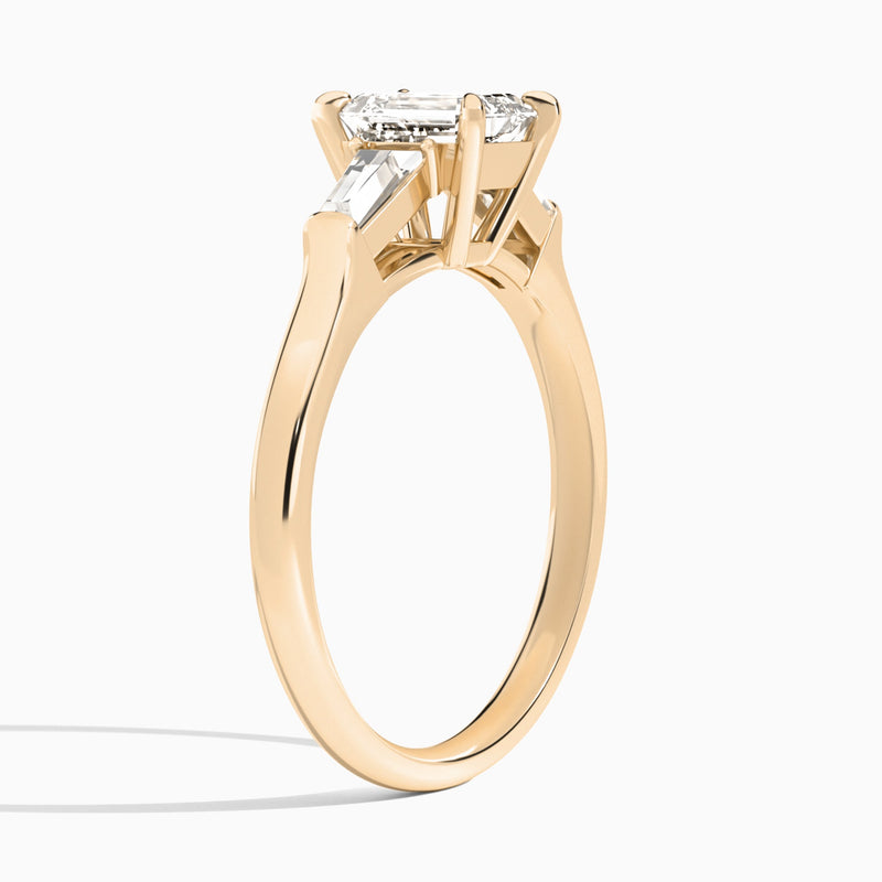 Emerald Timeless Trinity Lab Diamond Engagement Ring In 14K Rose Gold, Angle View