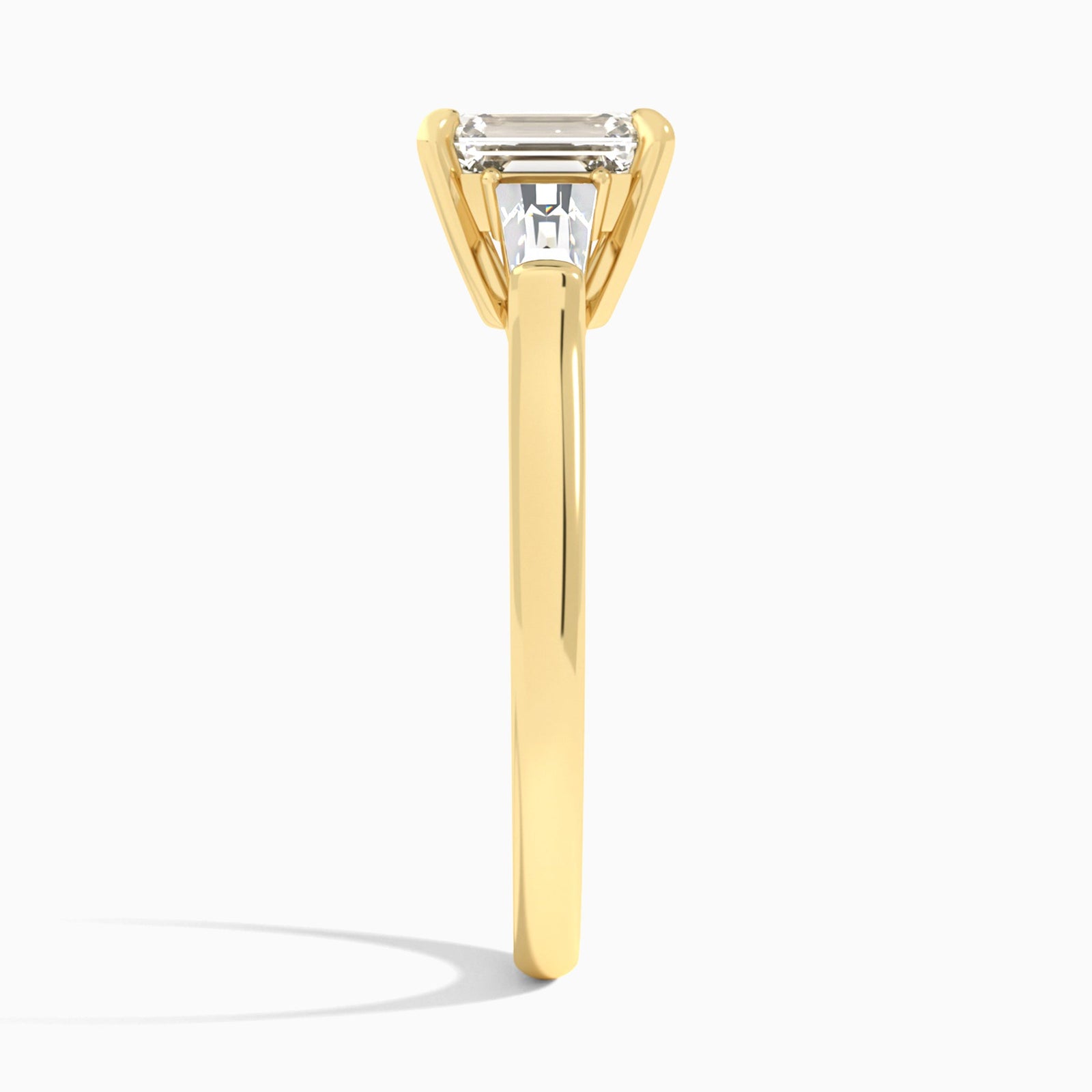 Emerald Timeless Trinity Lab Diamond Engagement Ring In 14K Yellow Gold, Side View