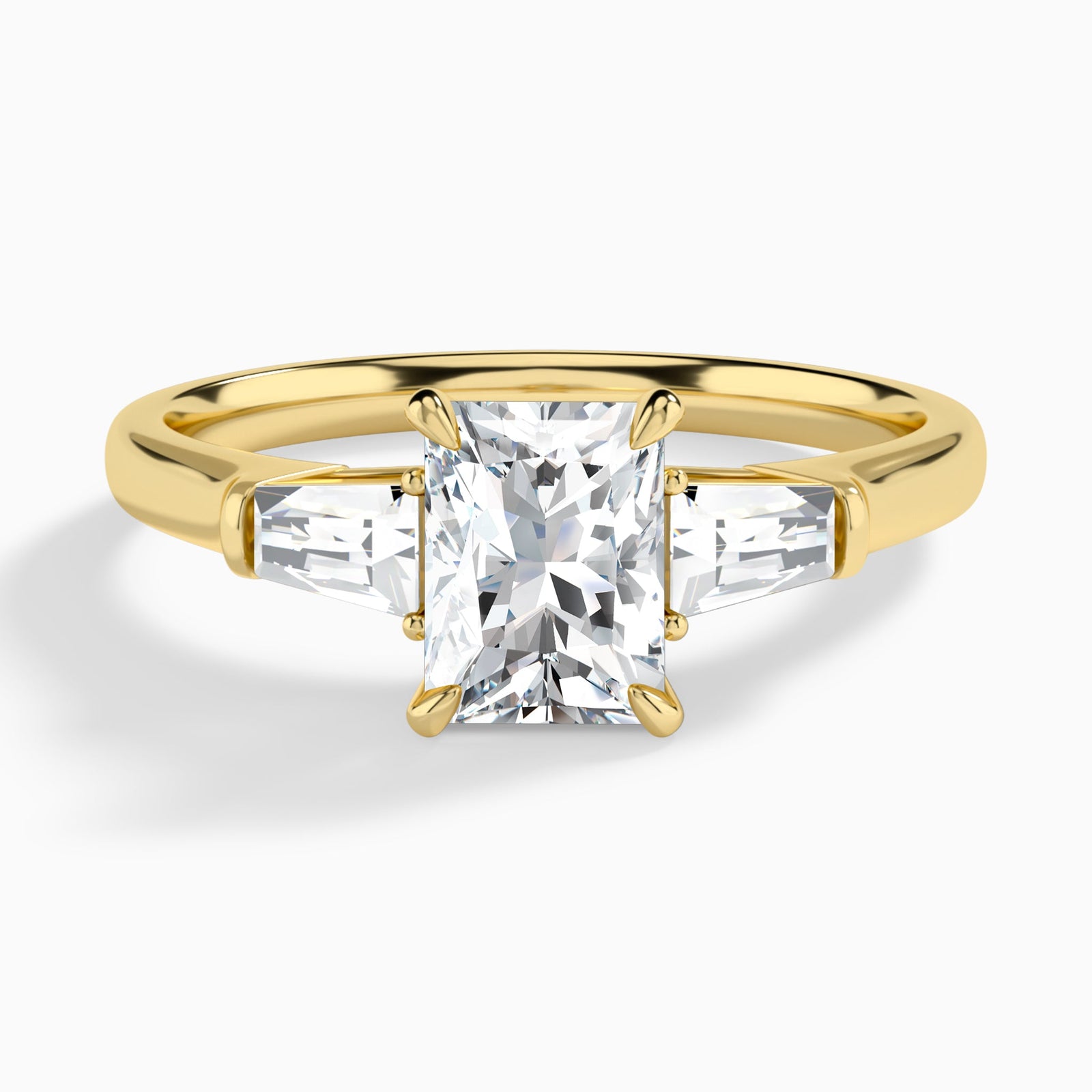 Radiant Timeless Trinity Lab Diamond Engagement Ring In 14K Yellow Gold - Lucenjuri