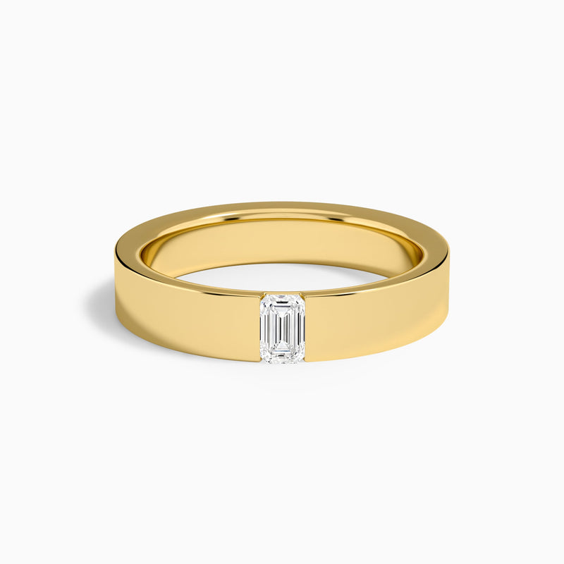 Flat Edge Single Emerald Diamond Wedding Band