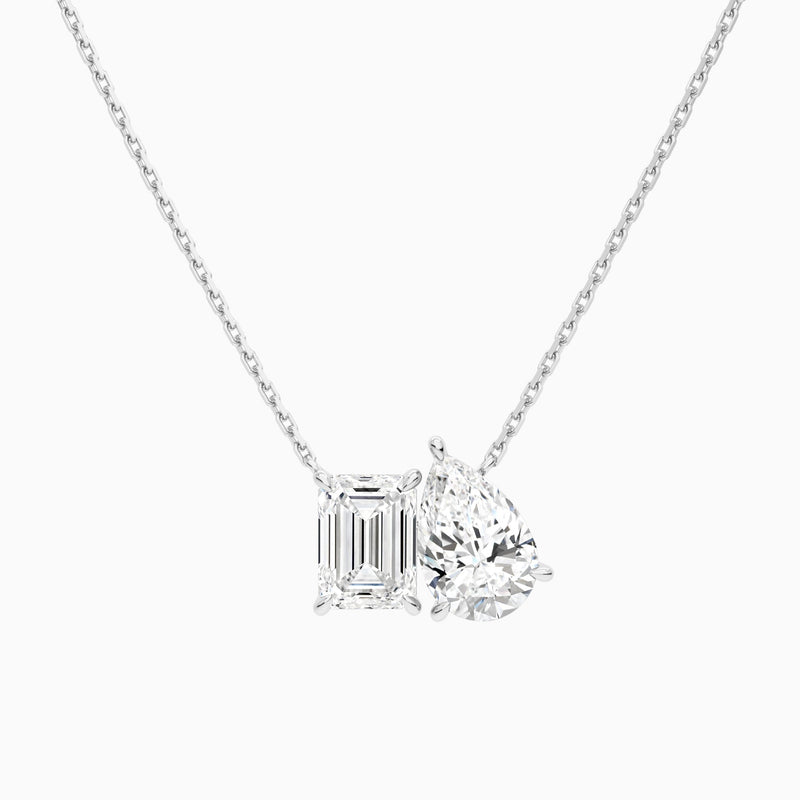 Toi Et Moi Emerald and Pear Lab Grown Diamond Necklace In Platinum - Lucenjuri