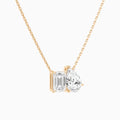 Toi Et Moi Emerald and Pear Lab Grown Diamond Necklace In 14K Rose Gold - Front Angle View