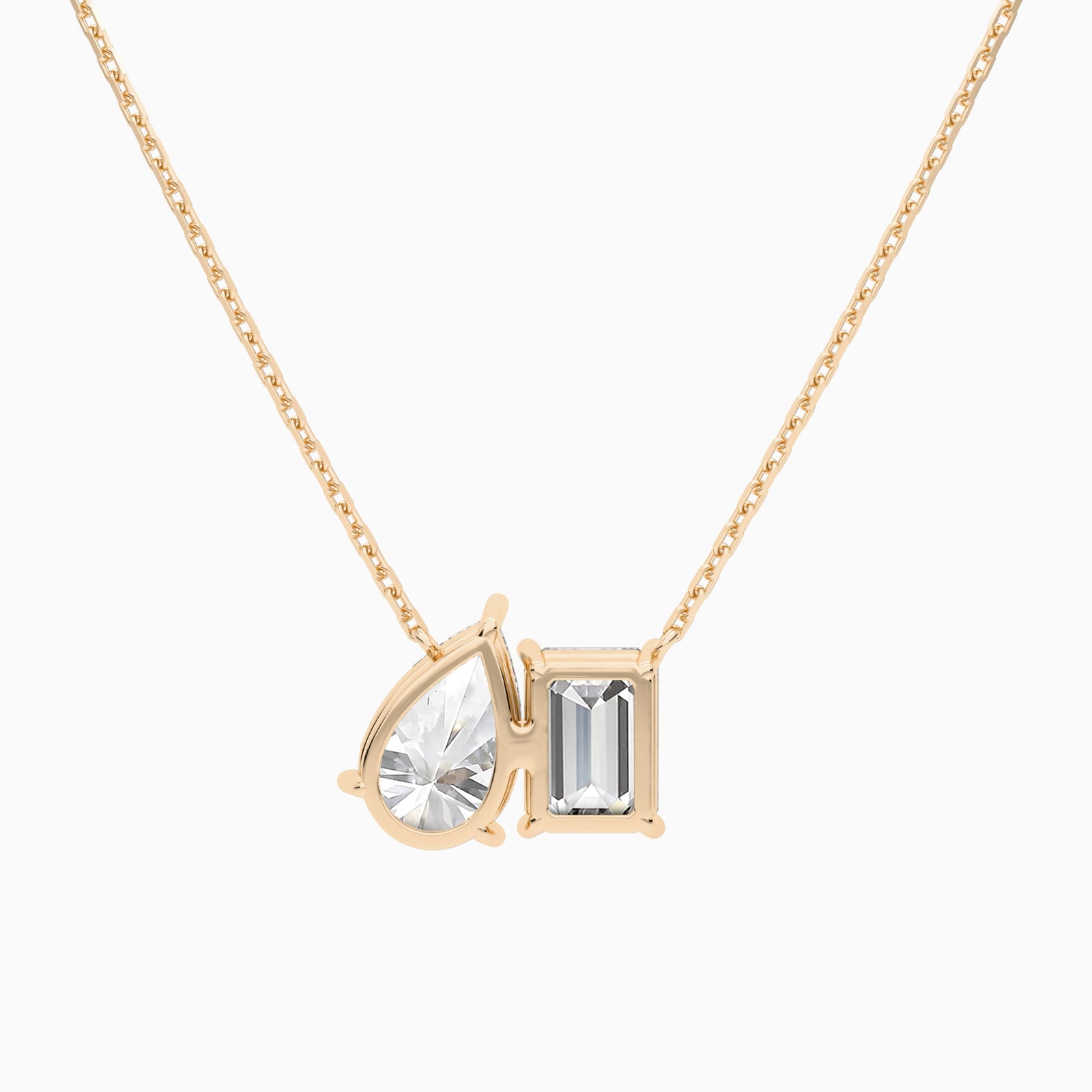Toi Et Moi Emerald and Pear Lab Grown Diamond Necklace In 14K Rose Gold - Back View