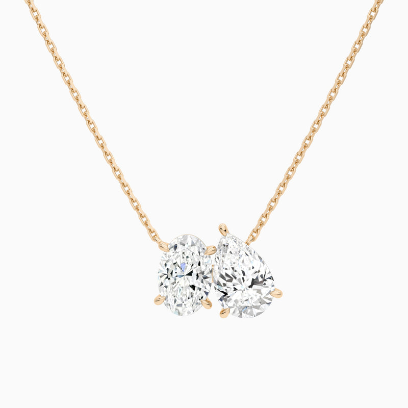 Toi Et Moi Oval and Pear Lab Grown Diamond Necklace In 14K Rose Gold - Lucenjuri