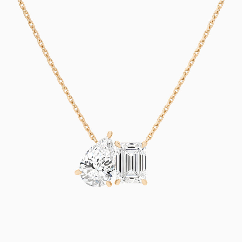 Toi Et Moi Pear and Emerald Lab Grown Diamond Necklace In 14K Rose Gold - Lucenjuri