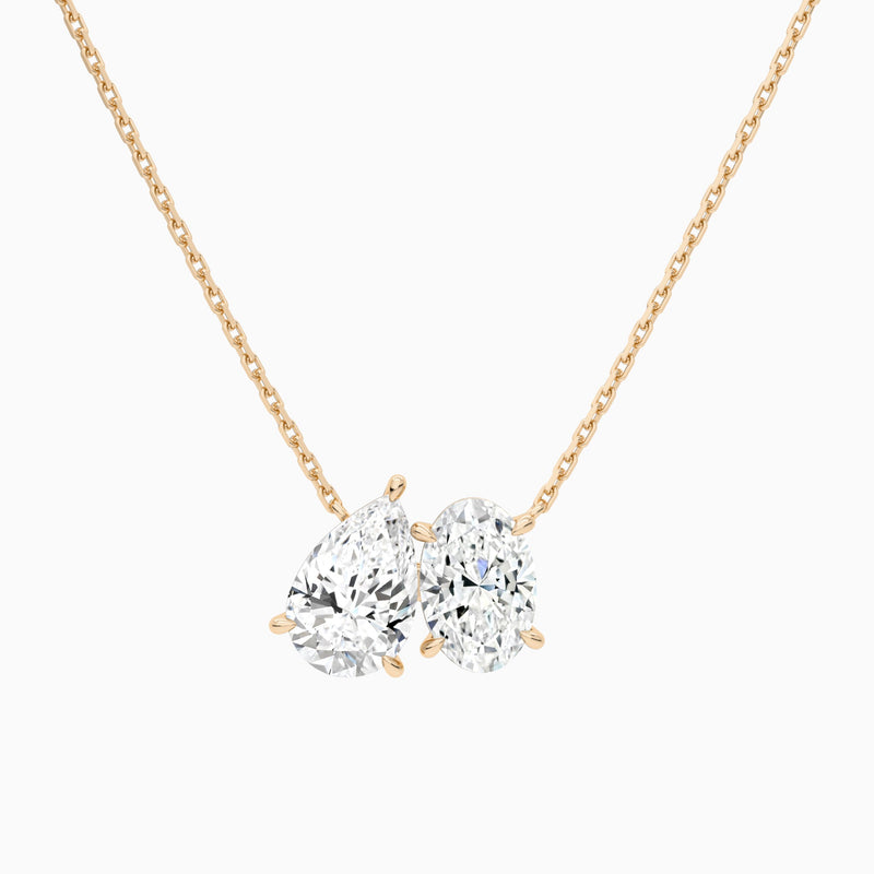 Toi Et Moi Pear and Oval Lab Grown Diamond Necklace In 14K Rose Gold - Lucenjuri