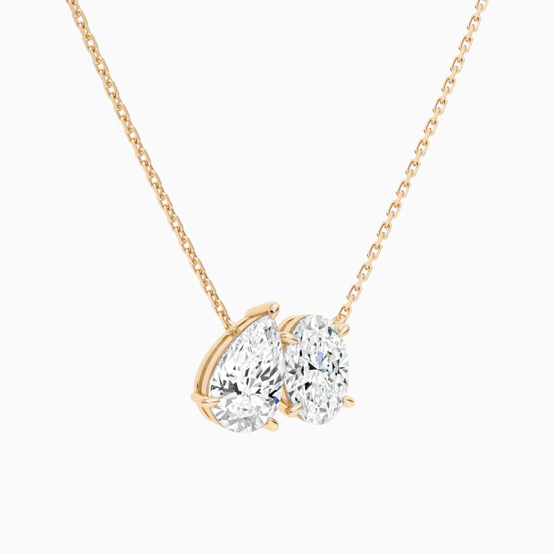 Toi Et Moi Pear and Oval Lab Grown Diamond Necklace In 14K Rose Gold - Front Angle View