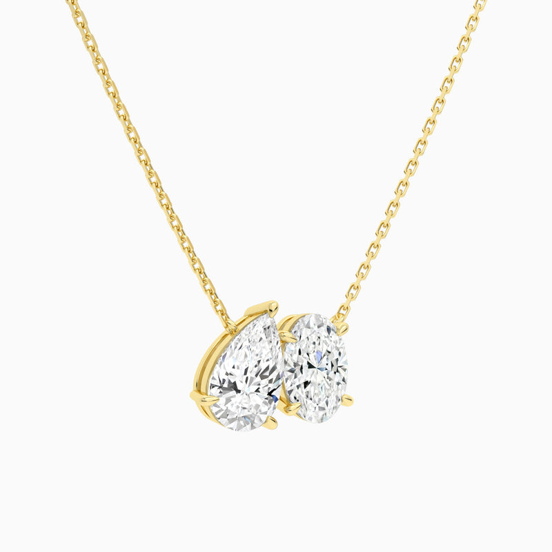 Toi Et Moi Pear and Oval Lab Grown Diamond Necklace In 18K Yellow Gold - Front Angle View