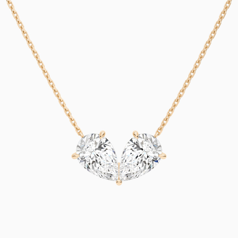Toi Et Moi Double Inverted Pear Lab Grown Diamond Necklace In 14K Rose Gold - Lucenjuri