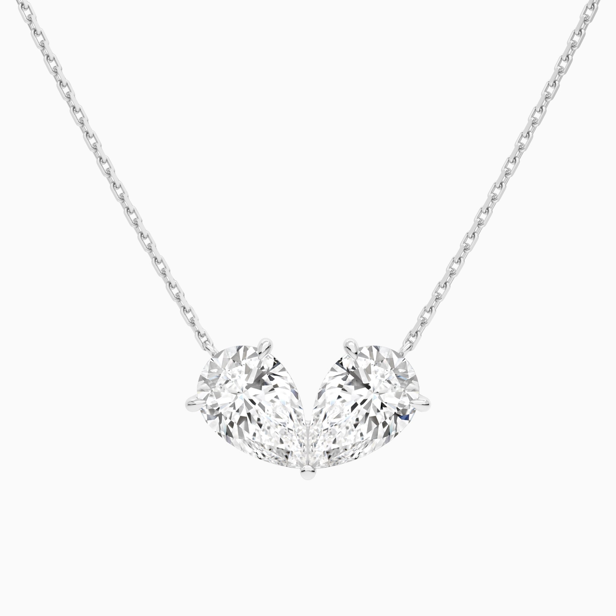 Toi Et Moi Double Inverted Pear Lab Grown Diamond Necklace In 14K White Gold - Lucenjuri