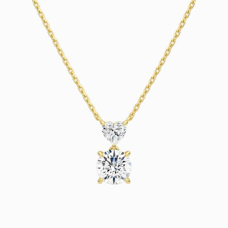 Duo Drop Heart and Round Lab Grown Diamond Necklace In 18K Yellow Gold - Lucenjuri