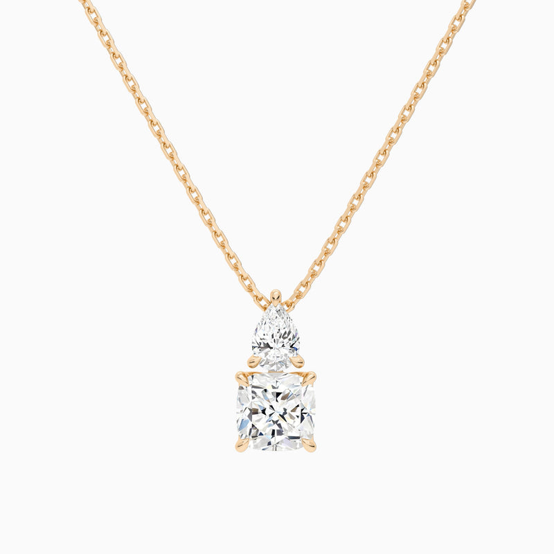 Toi Et Moi Pear and Cushion Lab Grown Diamond Necklace In 14K Rose Gold - Lucenjuri