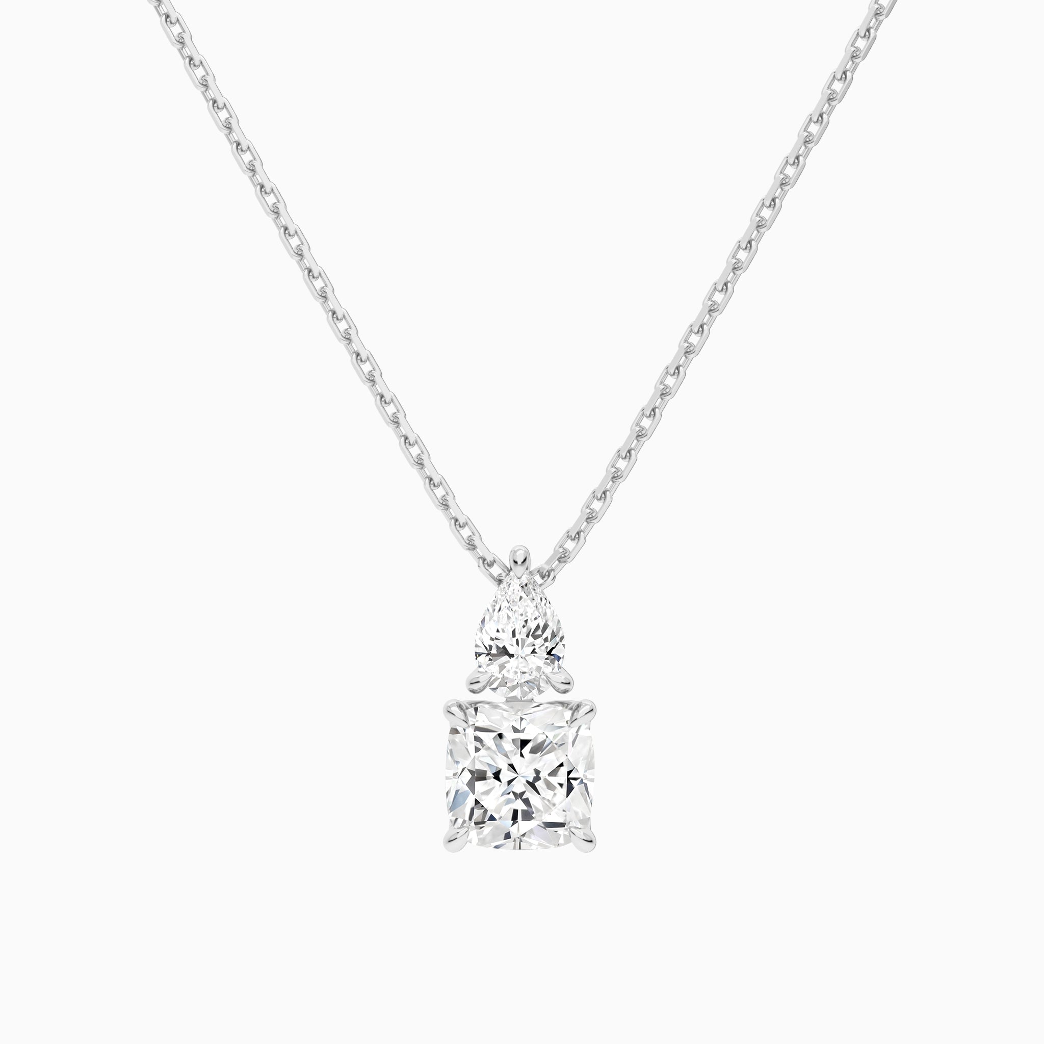 Toi Et Moi Pear and Cushion Lab Grown Diamond Necklace In 14K White Gold - Lucenjuri