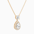 Duo Drop Round and Halo Pear Lab Grown Diamond Necklace In 14K Rose Gold - Front Angle View