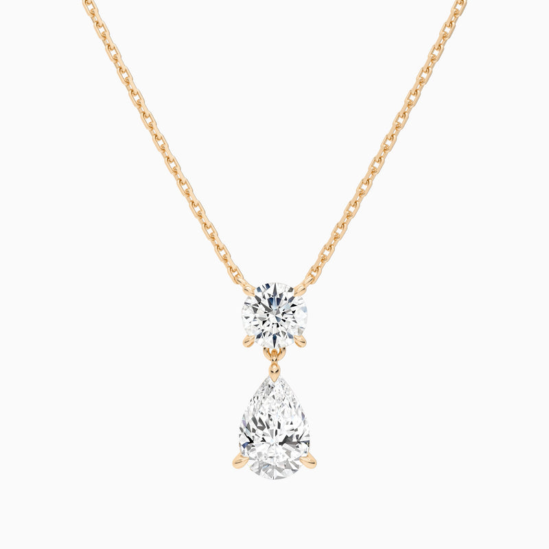 Duo Drop Round and Pear Lab Grown Diamond Necklace In 14K Rose Gold - Lucenjuri