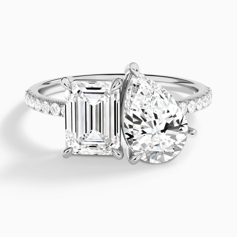 Toi Et Moi Emerald and Pear Accented Diamond Engagement Ring In 14K White Gold - Lucenjuri