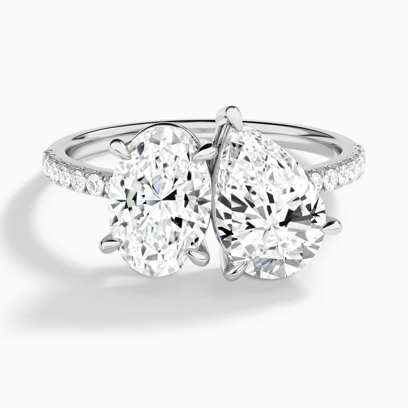 Toi Et Moi Oval and Pear Accented Diamond Engagement Ring In 14K White Gold - Lucenjuri