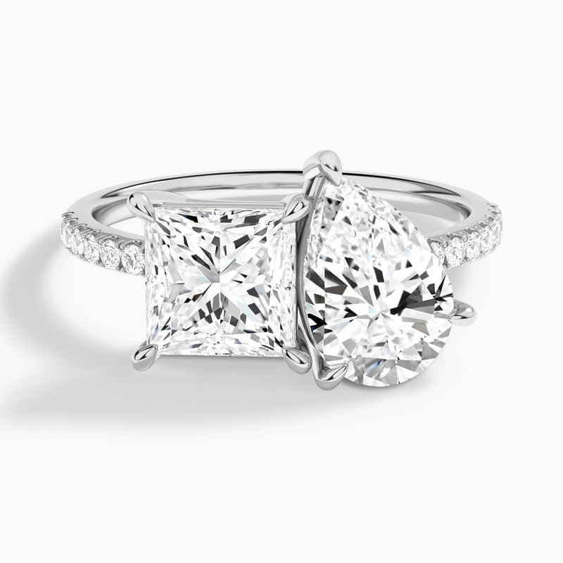 Toi Et Moi Princess and Pear Accented Diamond Engagement Ring In 14K White Gold - Lucenjuri