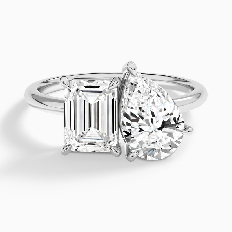Toi Et Moi Emerald and Pear Diamond Engagement Ring In 14K White Gold - Lucenjuri
