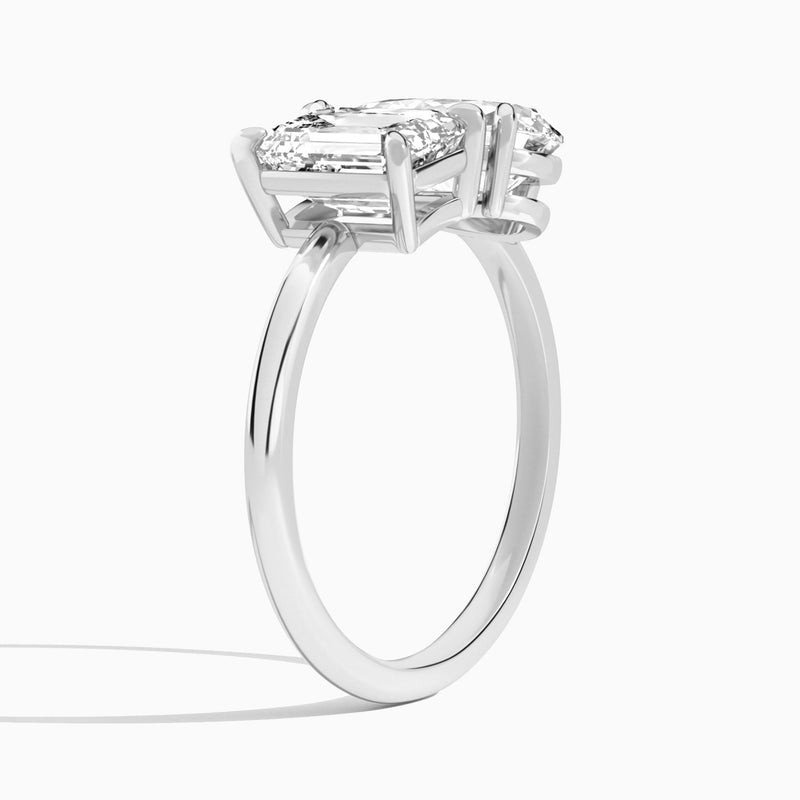 Toi Et Moi Emerald and Pear Diamond Engagement Ring In 14K White Gold, Angle View