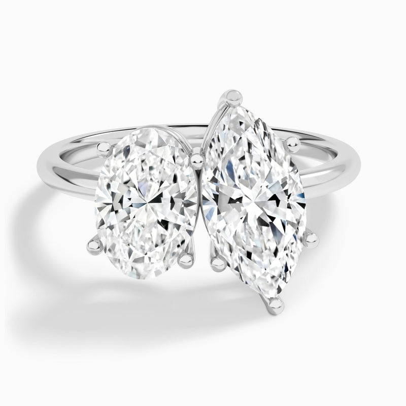 Toi Et Moi Oval and Marquise Diamond Engagement Ring In 14K White Gold - Lucenjuri