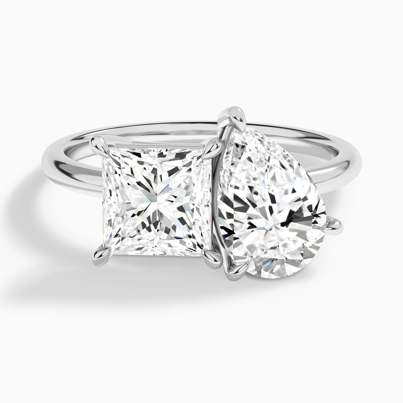 Toi Et Moi Princess and Pear Diamond Engagement Ring In 14K White Gold - Lucenjuri