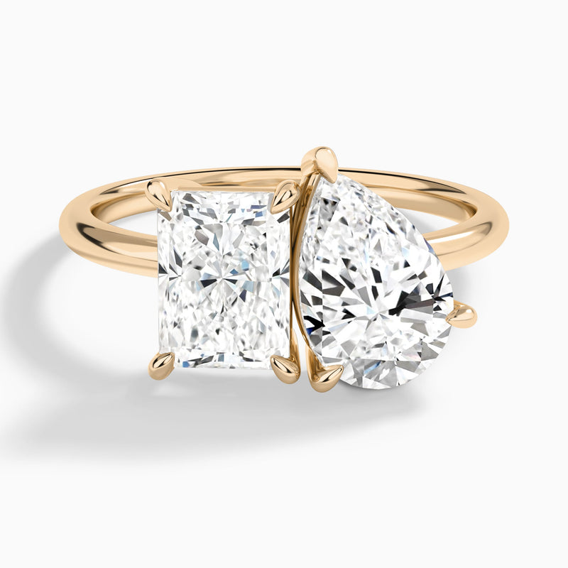 Toi Et Moi Radiant and Pear Diamond Engagement Ring In 14K Rose Gold - Lucenjuri