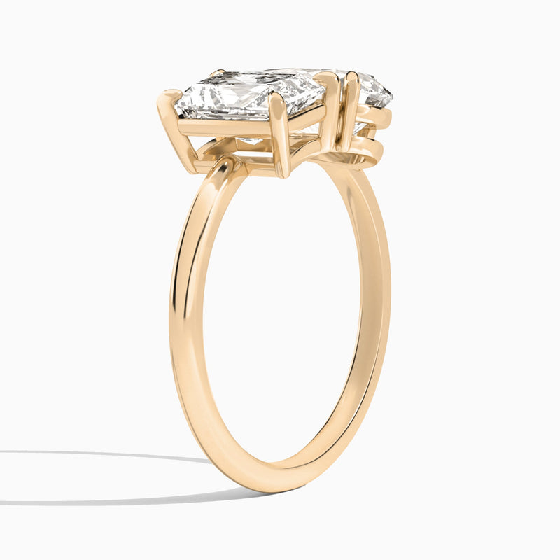 Toi Et Moi Radiant and Pear Diamond Engagement Ring In 14K Rose Gold, Angle View