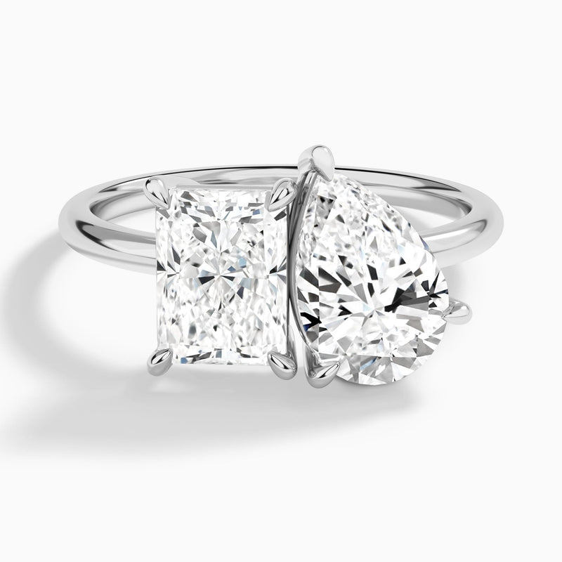 Toi Et Moi Radiant and Pear Diamond Engagement Ring In 14K White Gold - Lucenjuri