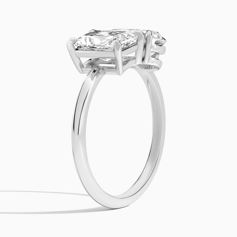 Toi Et Moi Radiant and Pear Diamond Engagement Ring In 14K White Gold, Angle View