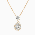 Product Video for Duo Drop Round and Halo Pear Lab Grown Diamond Necklace In 14K Rose Gold