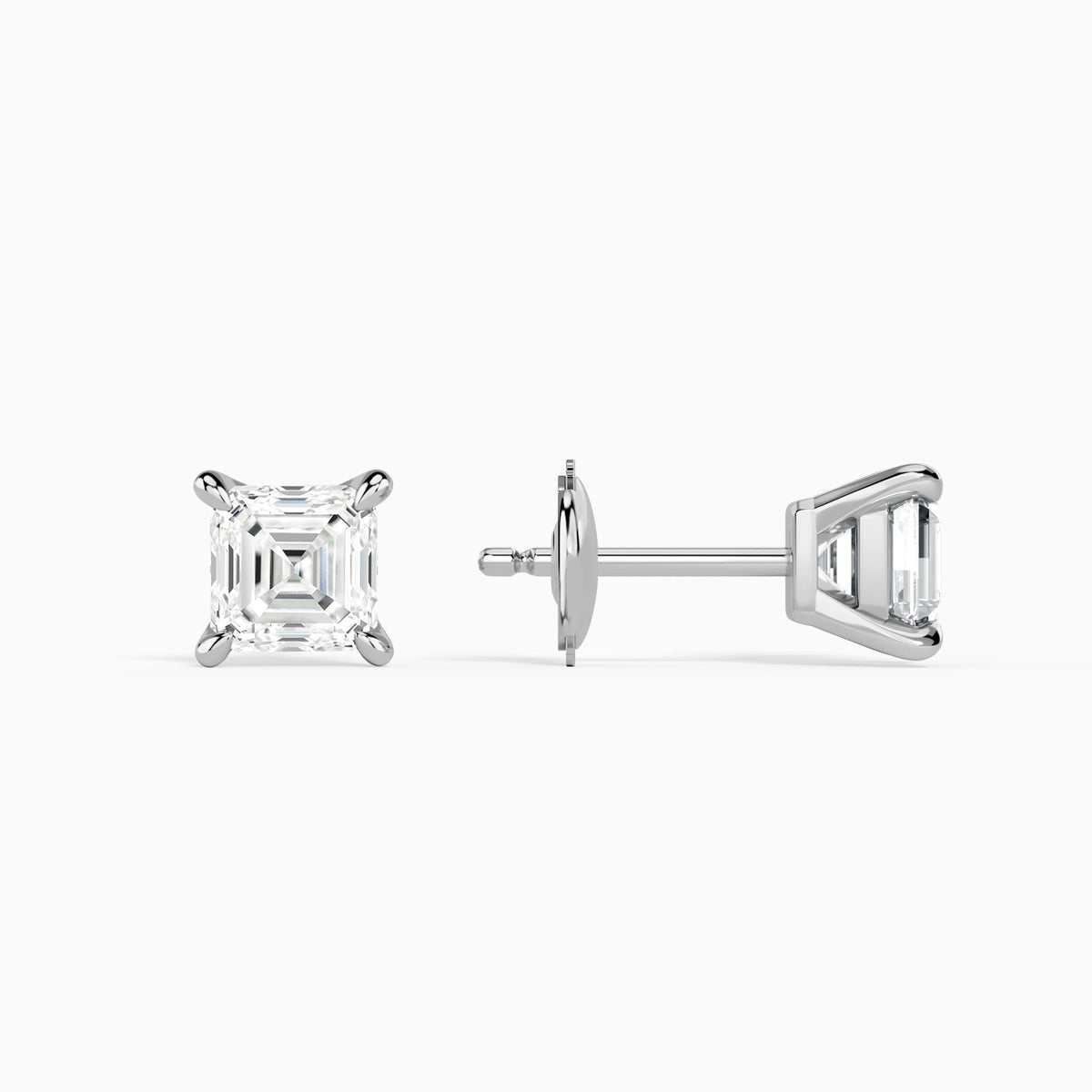 Asscher Solitaire 4-Prong Diamond Stud Earrings in Platinum