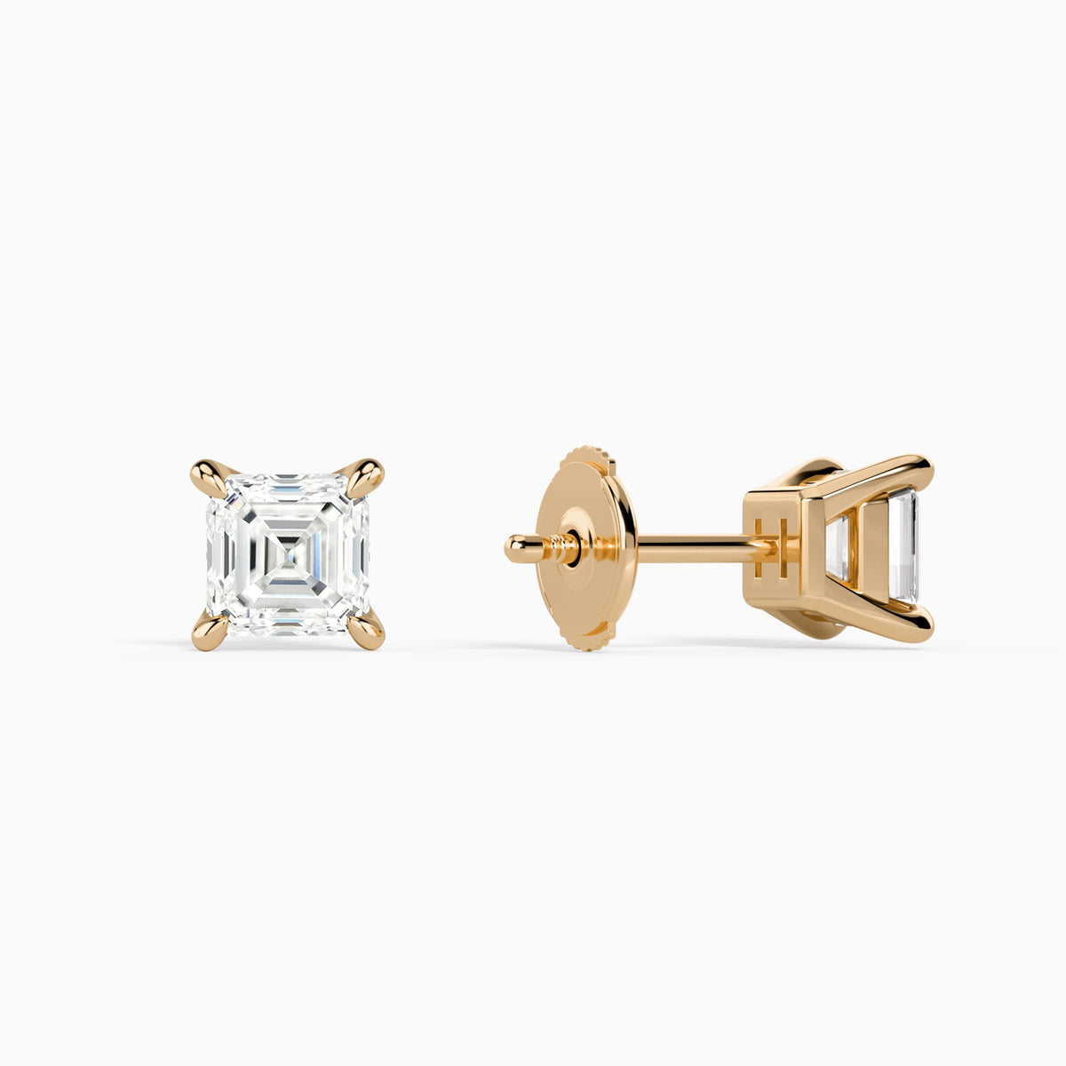 Asscher Solitaire 4-Prong Diamond Stud Earrings in 14K Rose Gold