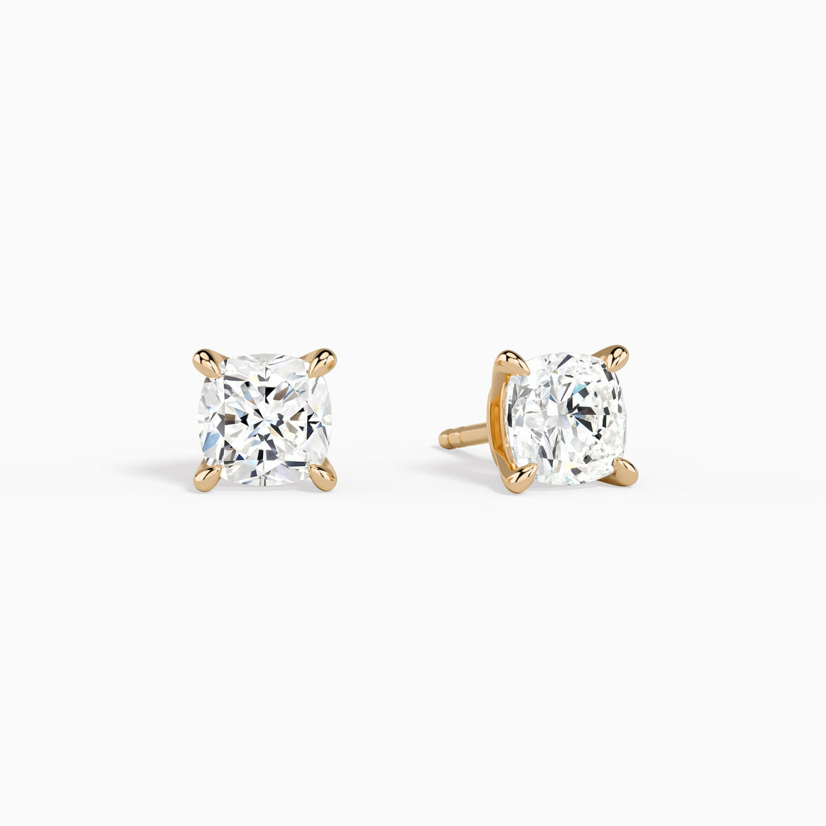 Cushion Solitaire 4-Prong Diamond Stud Earrings in 14K Rose Gold