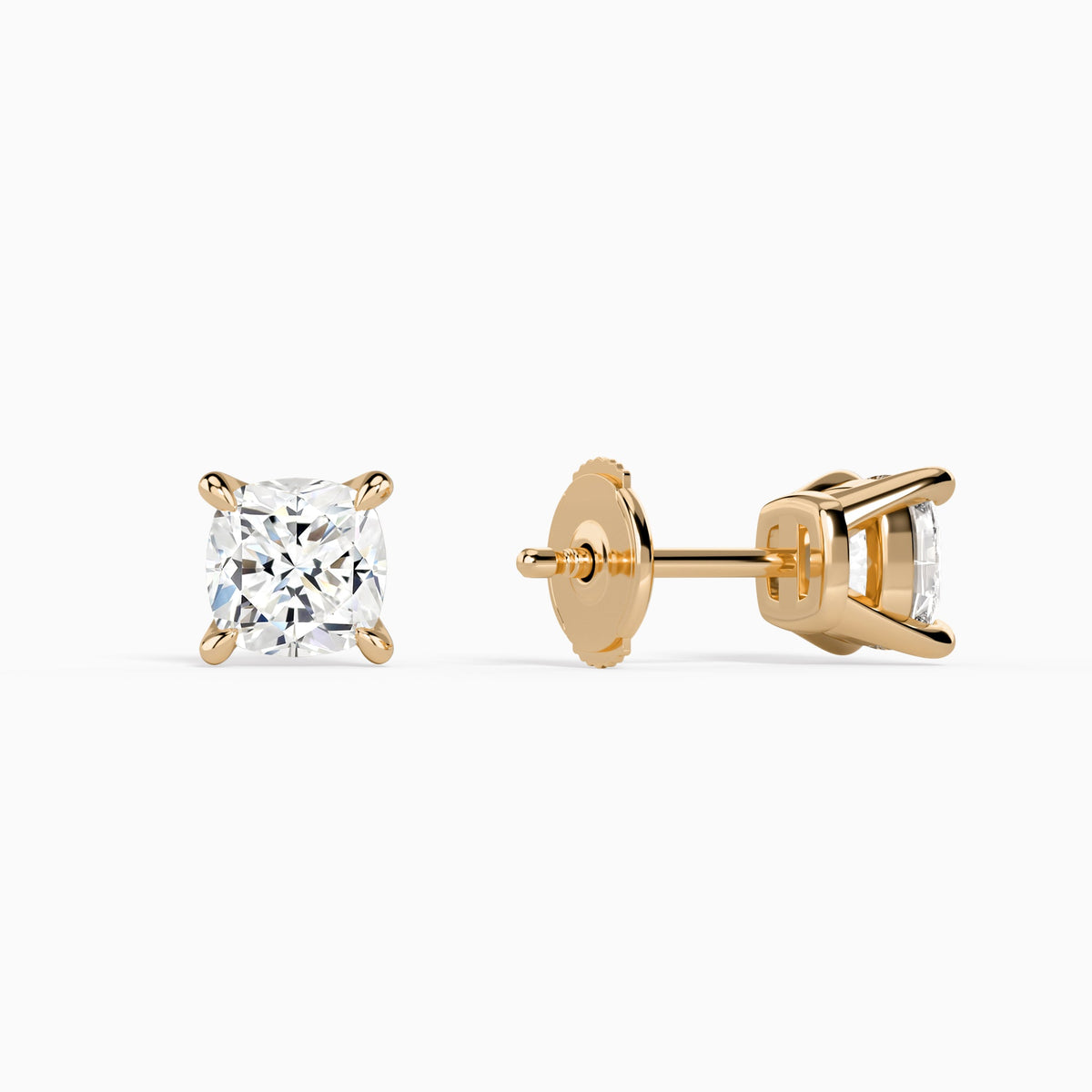 Cushion Solitaire 4-Prong Diamond Stud Earrings in 14K Rose Gold