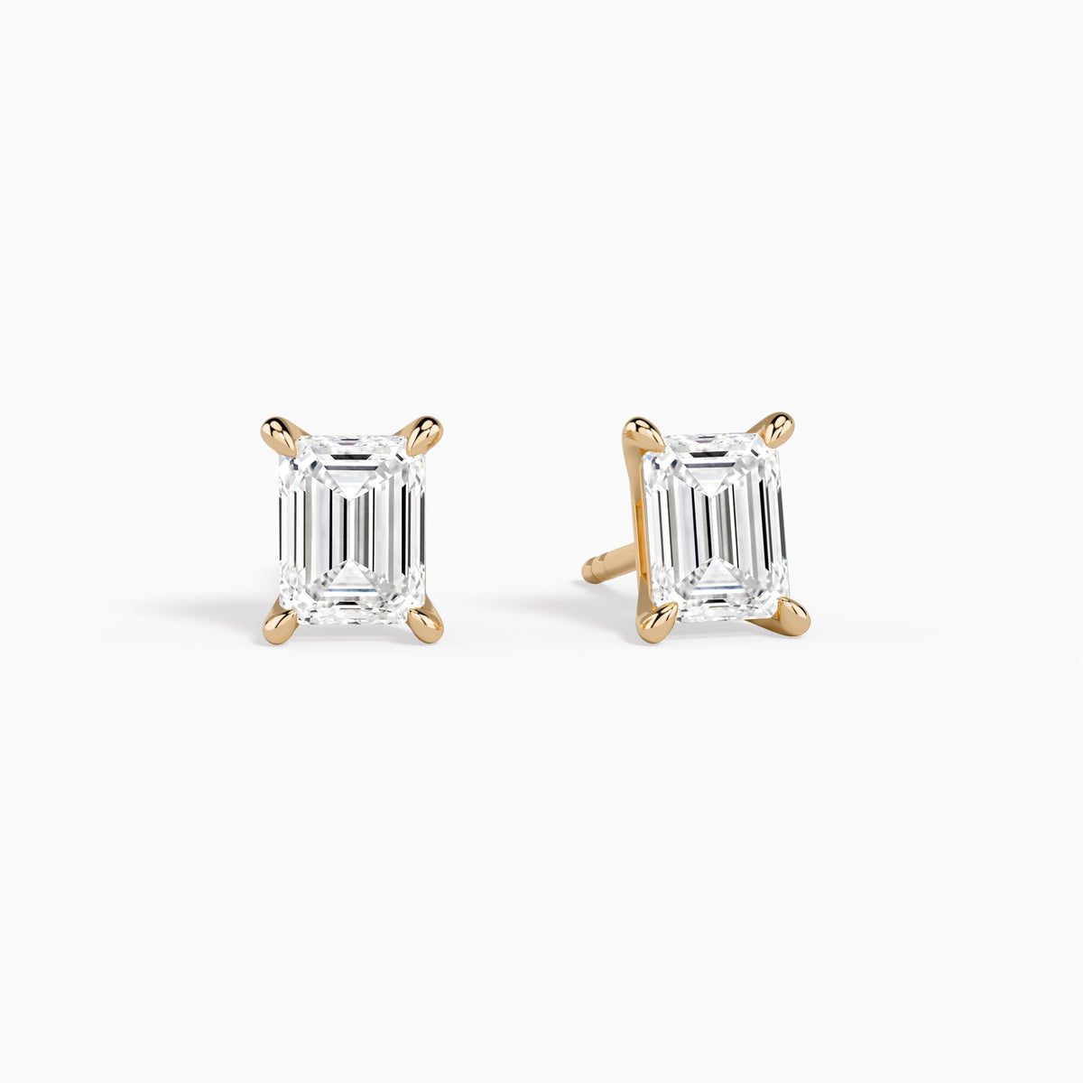 Emerald Solitaire 4-Prong Diamond Stud Earrings in 14K Rose Gold