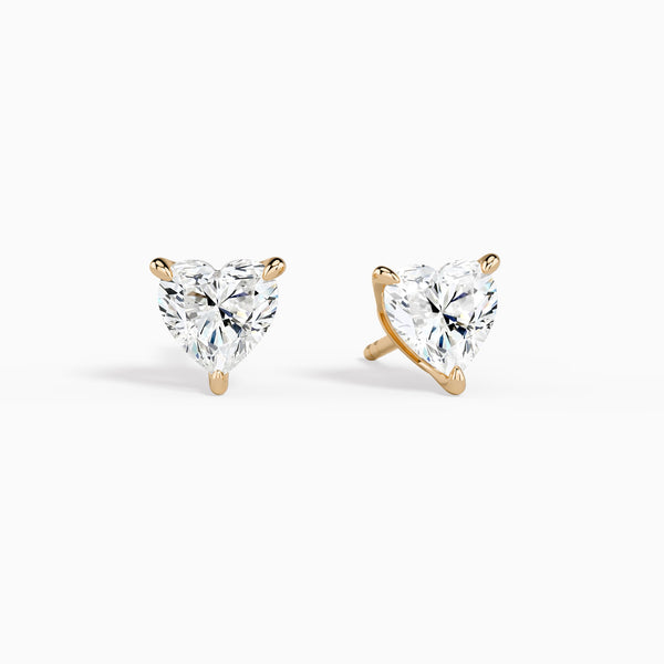 Heart Solitaire 3-Prong Diamond Stud Earrings in 14K Rose Gold