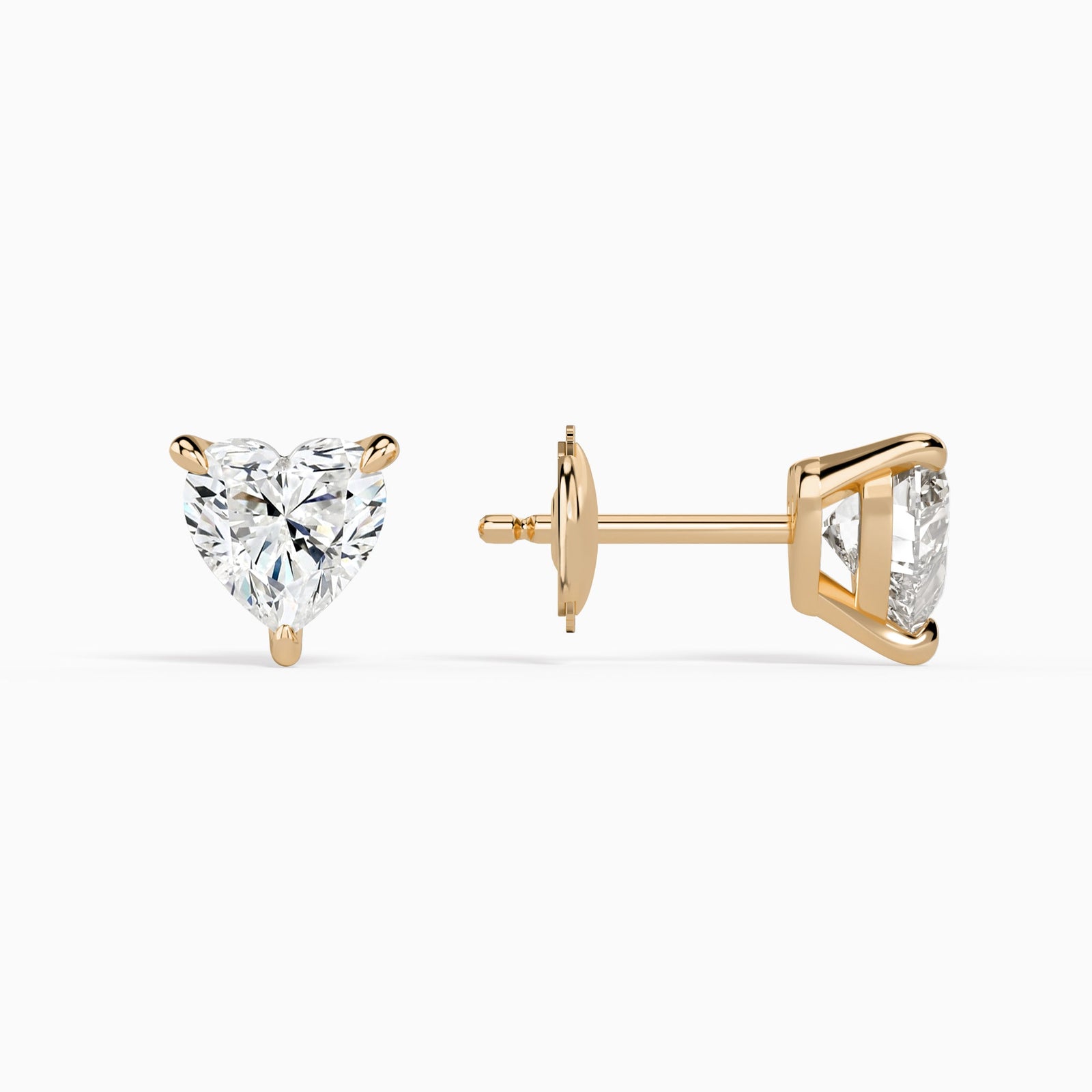 Heart Solitaire 3-Prong Diamond Stud Earrings