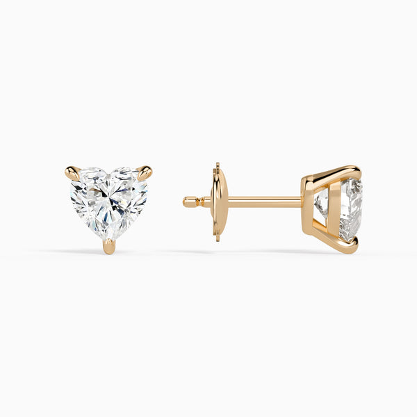 Heart Solitaire 3-Prong Diamond Stud Earrings in 14K Rose Gold