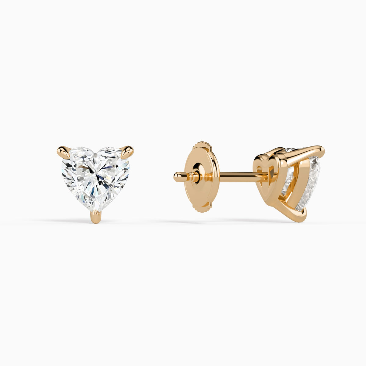 Heart Solitaire 3-Prong Diamond Stud Earrings in 14K Rose Gold