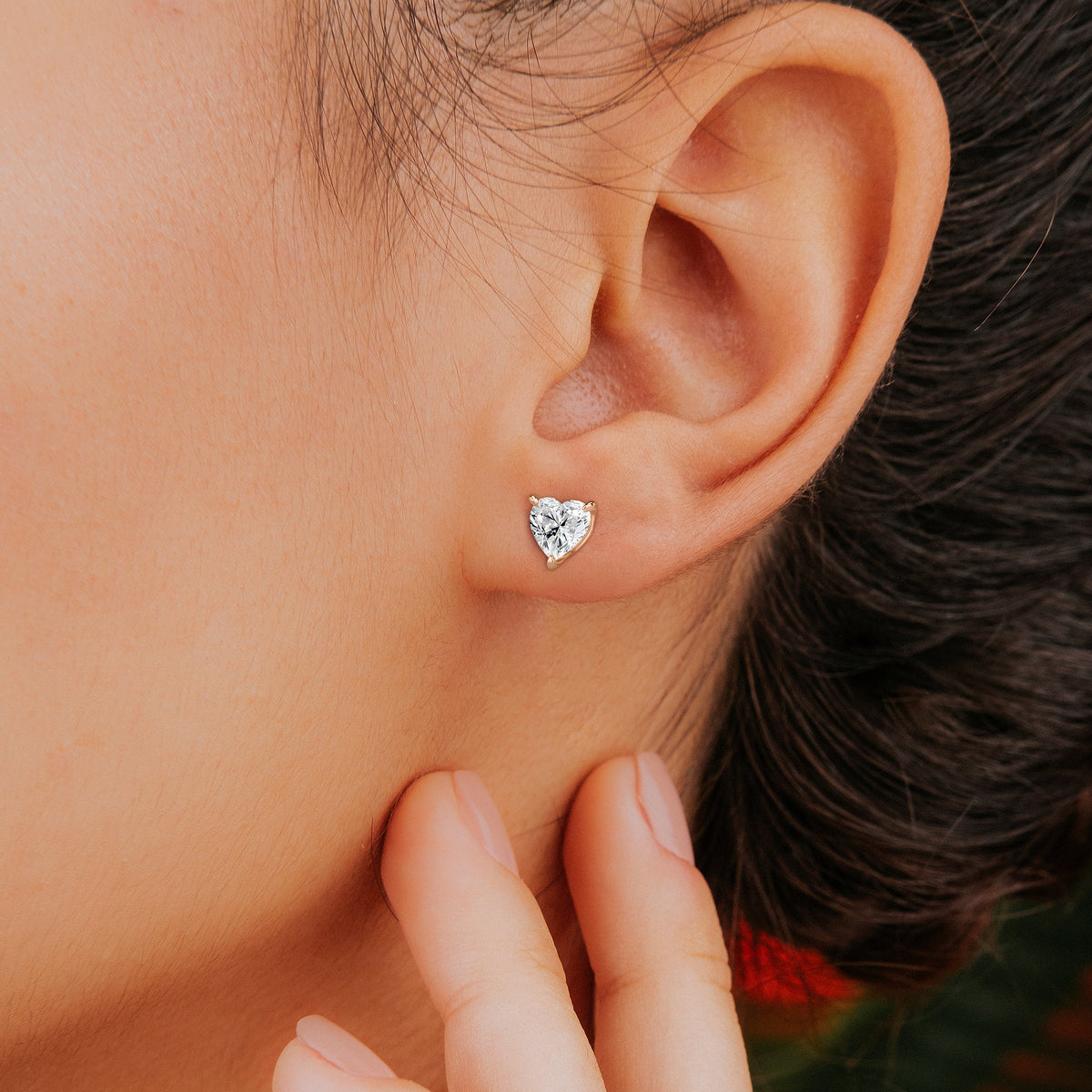 Heart Solitaire 3-Prong Diamond Stud Earrings in 14K Rose Gold