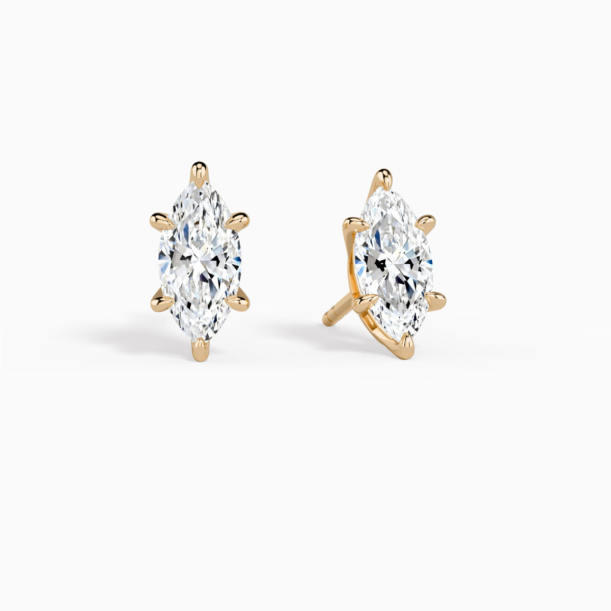 Marquise Solitaire 6-Prong Diamond Stud Earrings in 14K Rose Gold
