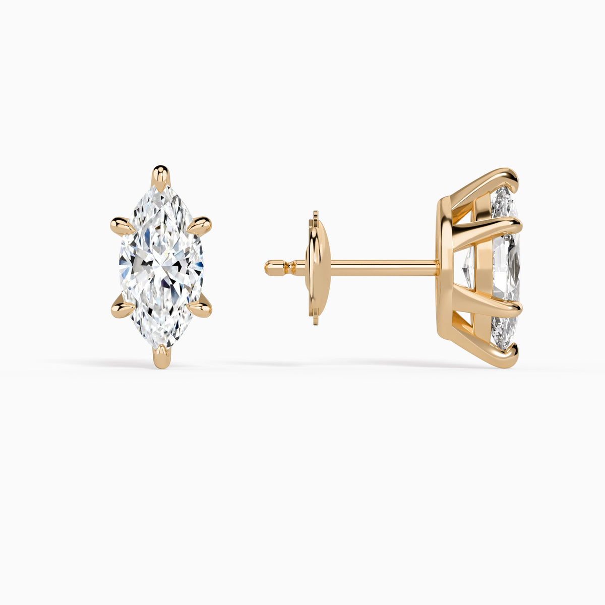 Marquise Solitaire 6-Prong Diamond Stud Earrings in 14K Rose Gold