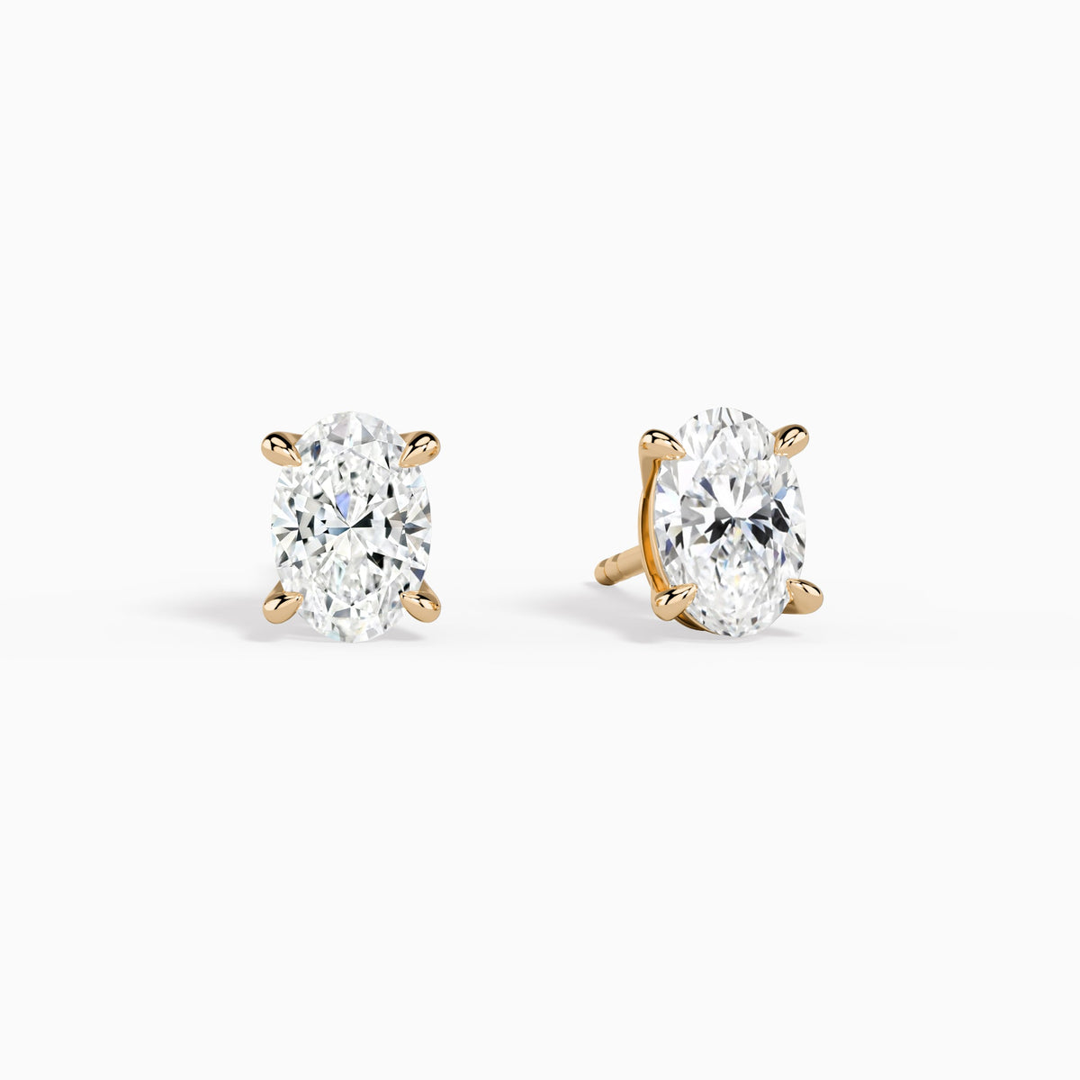 Oval Solitaire 4-Prong Diamond Stud Earrings in 14K Rose Gold