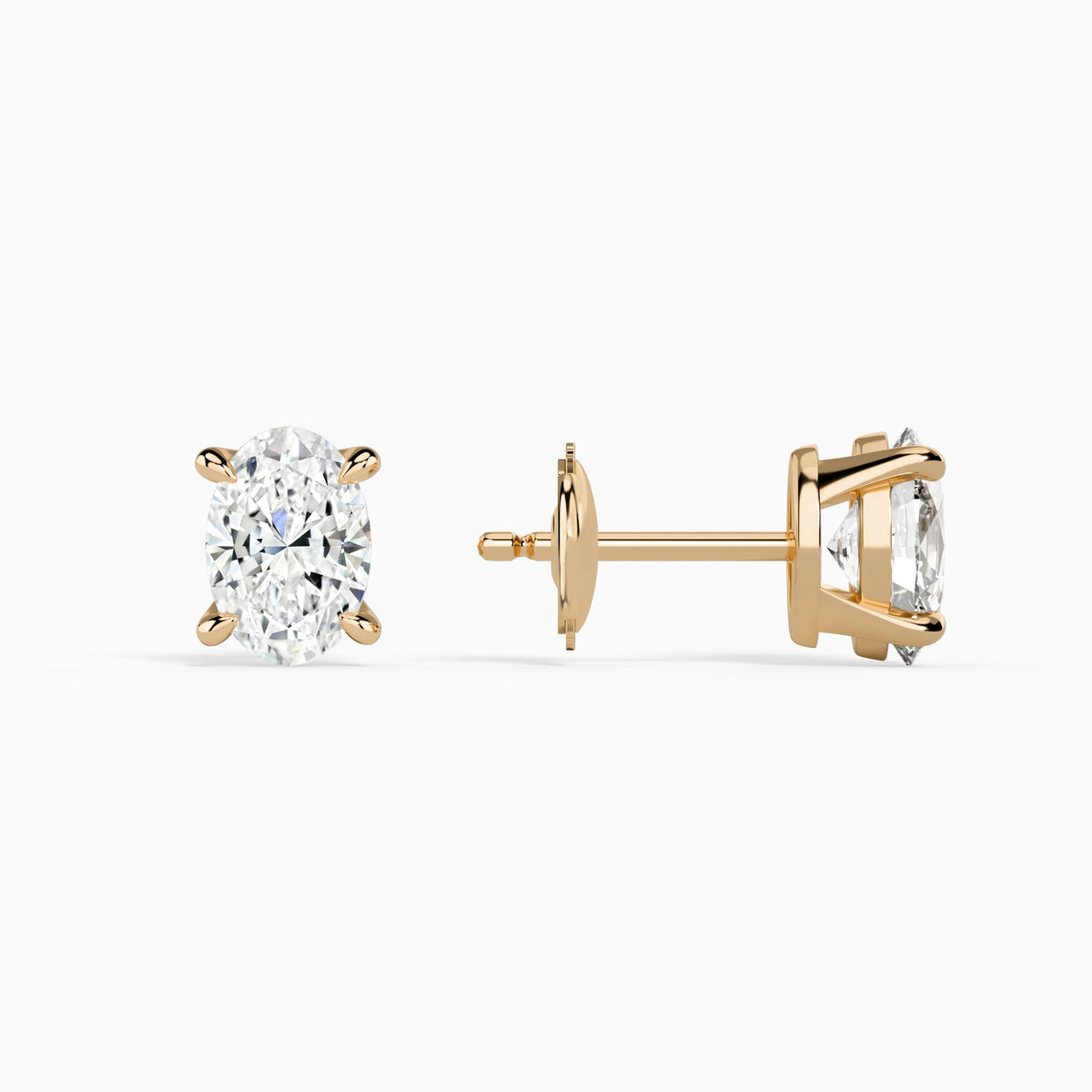 Oval Solitaire 4-Prong Diamond Stud Earrings in 14K Rose Gold