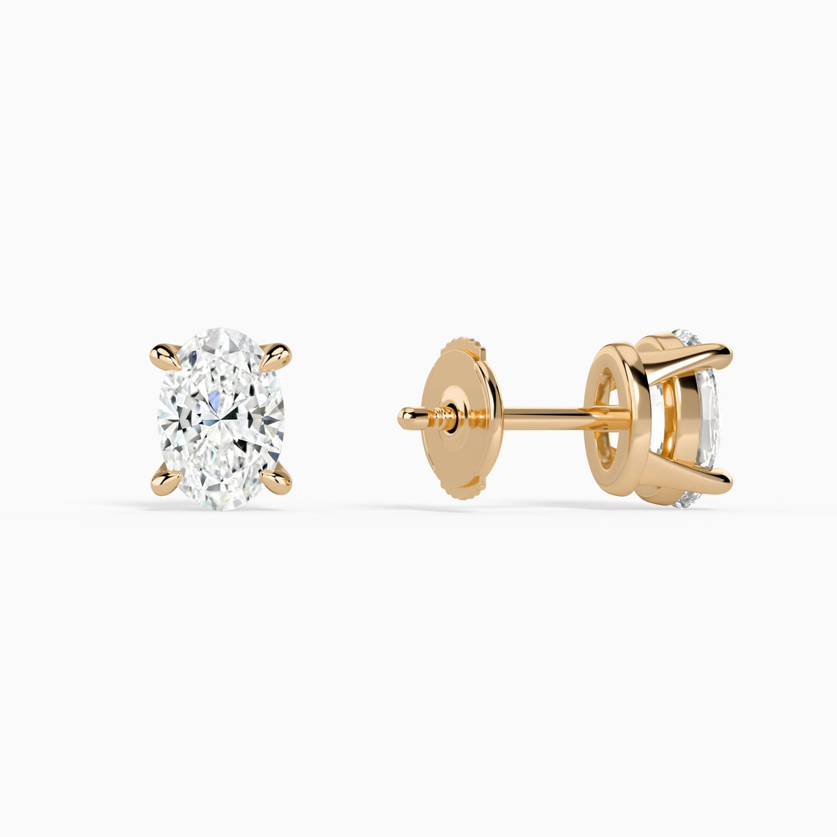 Oval Solitaire 4-Prong Diamond Stud Earrings in 14K Rose Gold