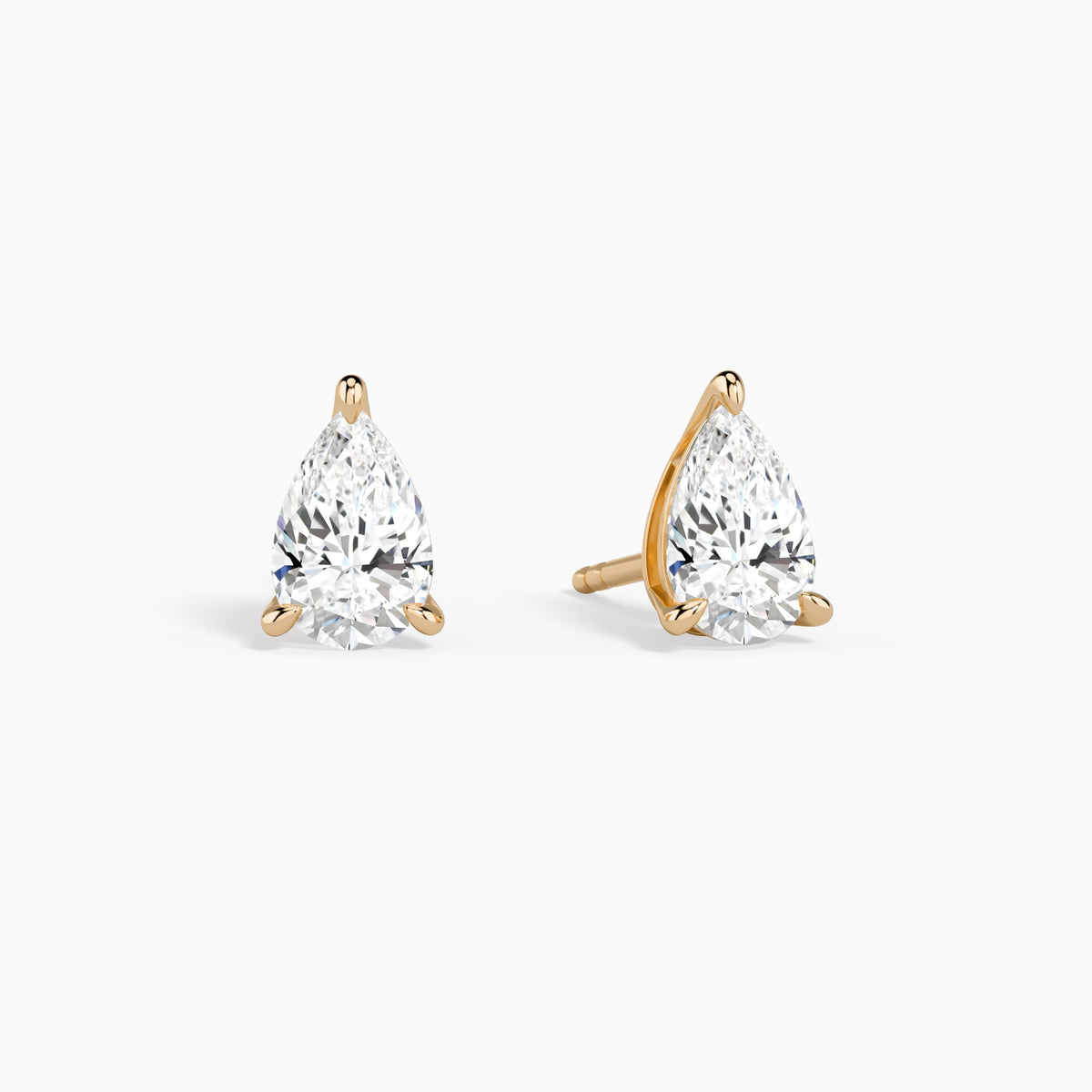 Pear Solitaire 3-Prong Diamond Stud Earrings in 14K Rose Gold
