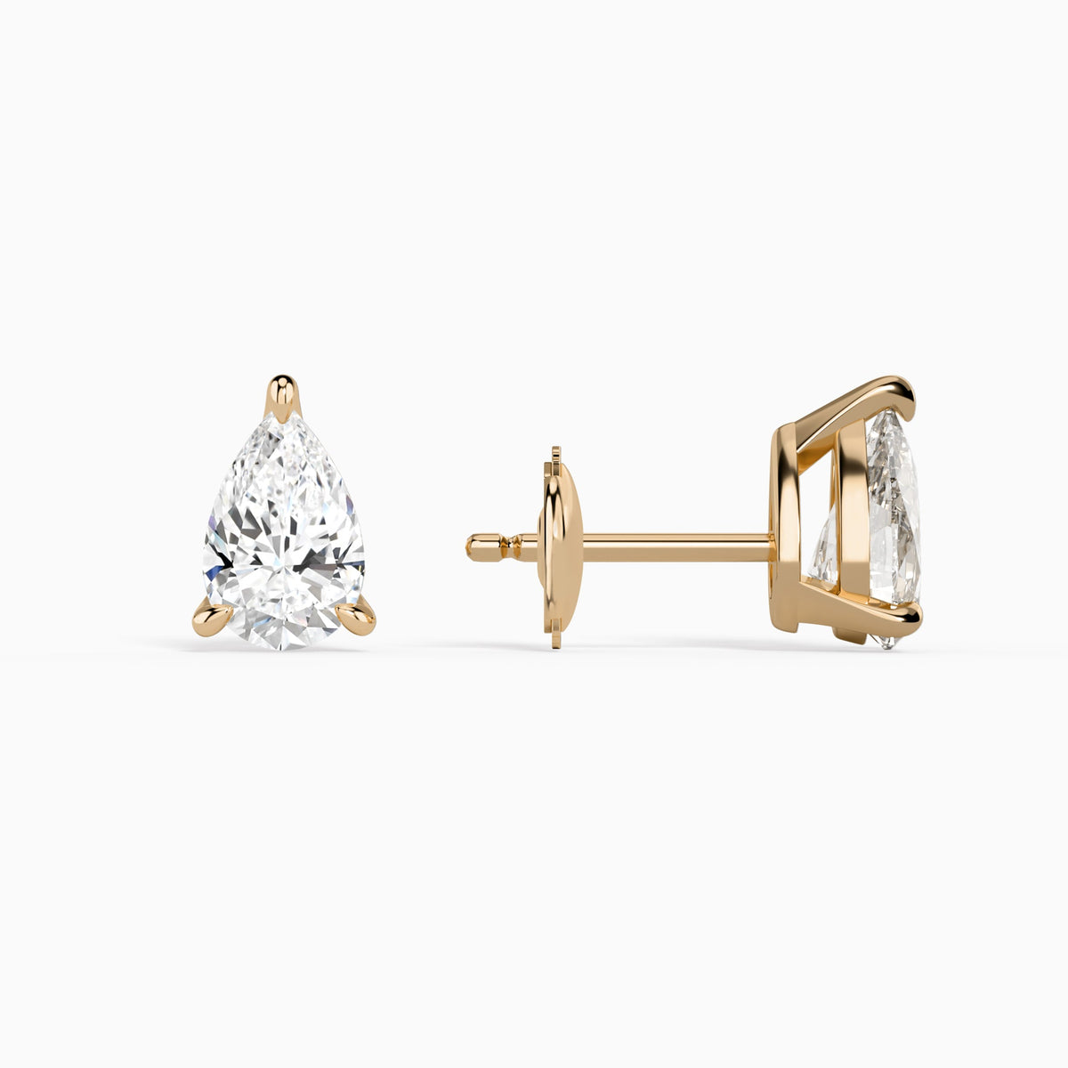 Pear Solitaire 3-Prong Diamond Stud Earrings in 14K Rose Gold
