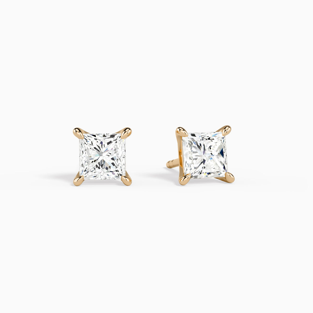 Princess Solitaire 4-Prong Diamond Stud Earrings in 14K Rose Gold