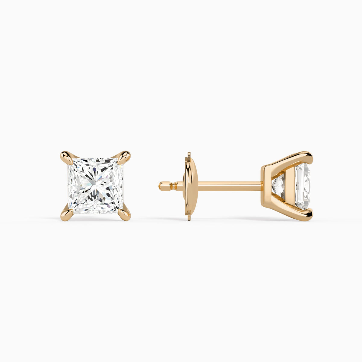 Princess Solitaire 4-Prong Diamond Stud Earrings in 14K Rose Gold